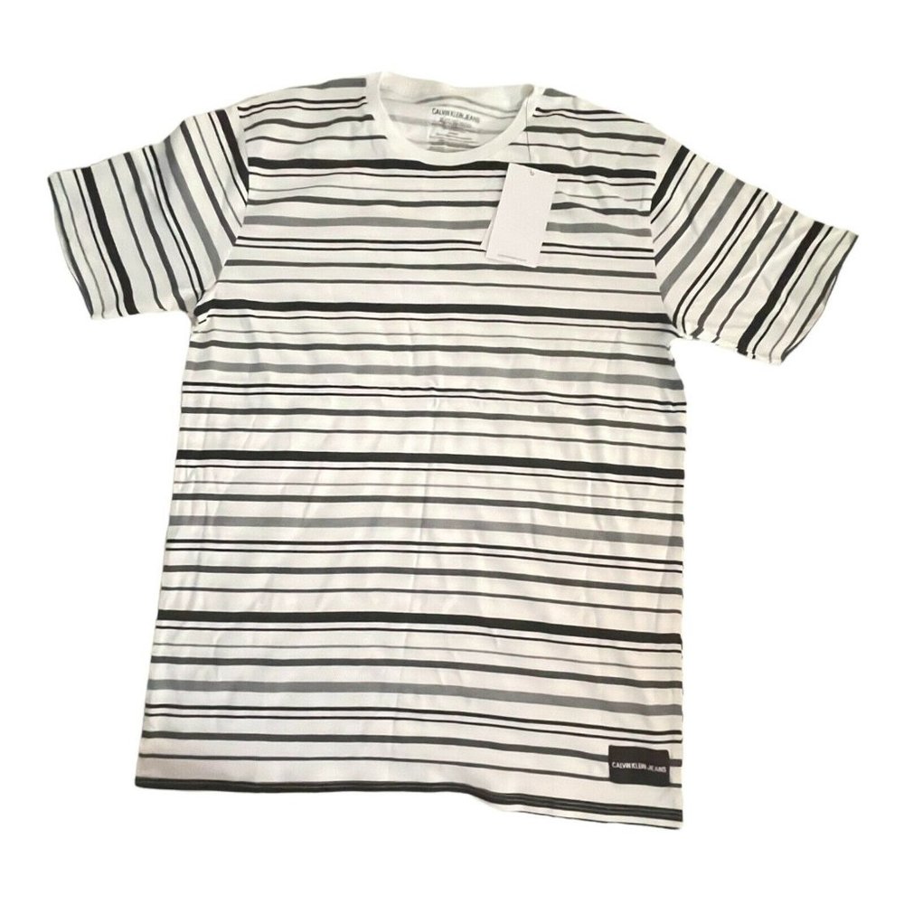 Boy’s T-Shirt CALVIN KLEIN JEANS  (Boys XL 18/20) White Stripe Box Logo Tee